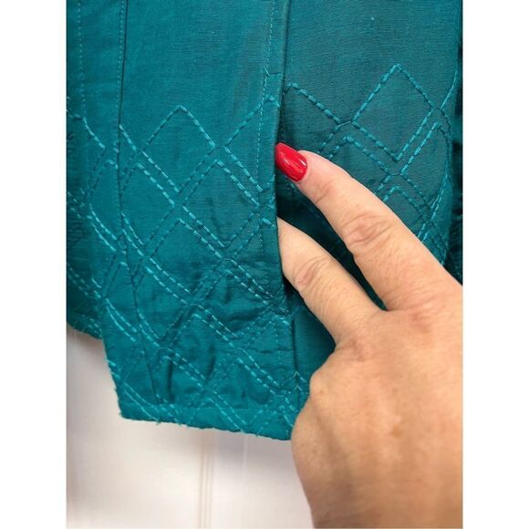 Chico’s Teal Quilted Open Front Jacket sz 0 or S EUC - Picture 3 of 7